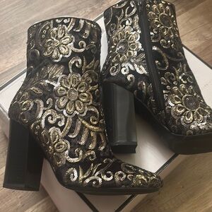 Guess Black and Gold Baroque Accented Boots